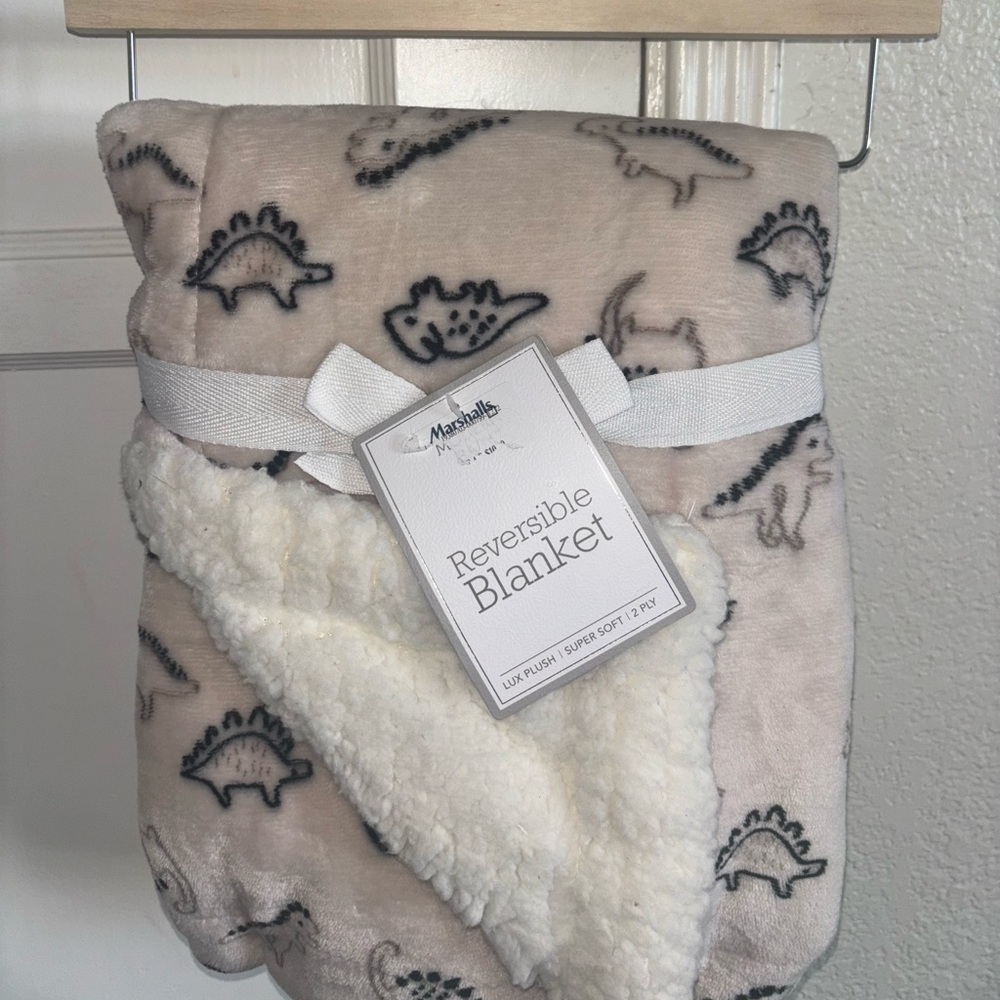 Cream and Black Dinosaur Blanket